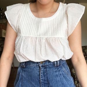 Loft white summer flutter sleeve babydoll blouse